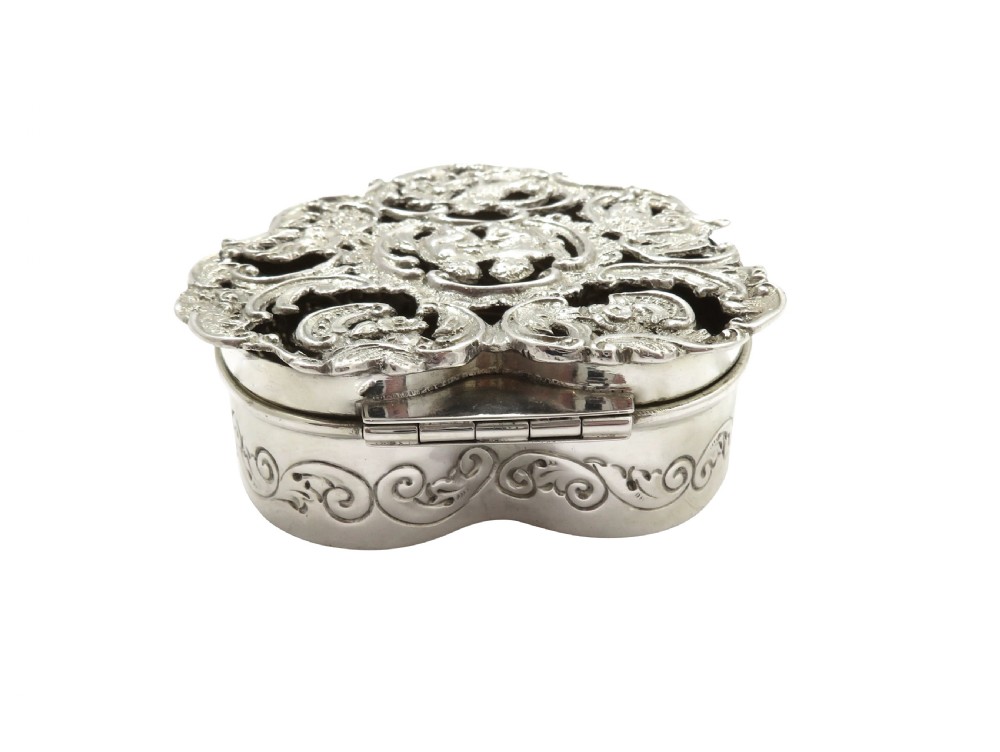 Antique Victorian Sterling Silver Pierced Heart Trinket Box 1892 View VI