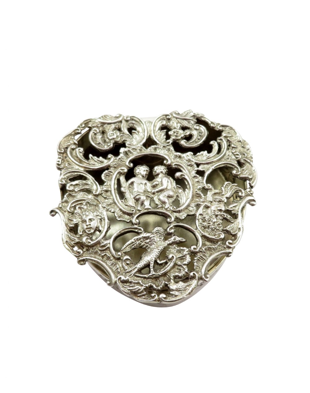 Antique Victorian Sterling Silver Pierced Heart Trinket Box 1892 View VII