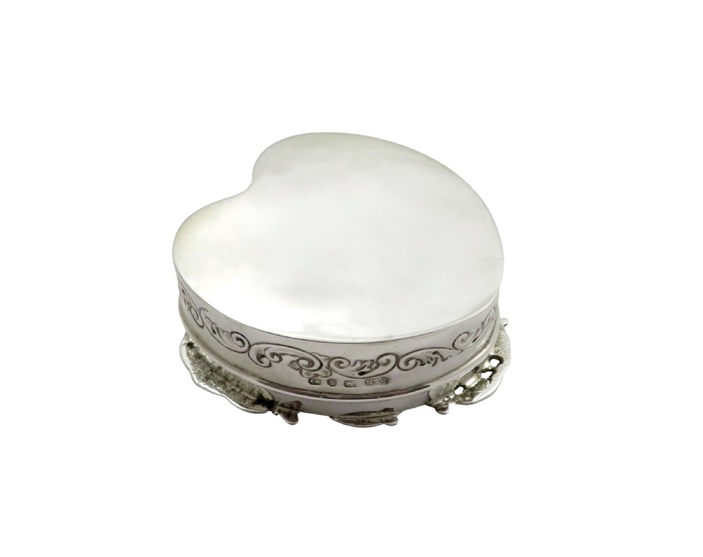 Antique Victorian Sterling Silver Pierced Heart Trinket Box 1892 View VIII