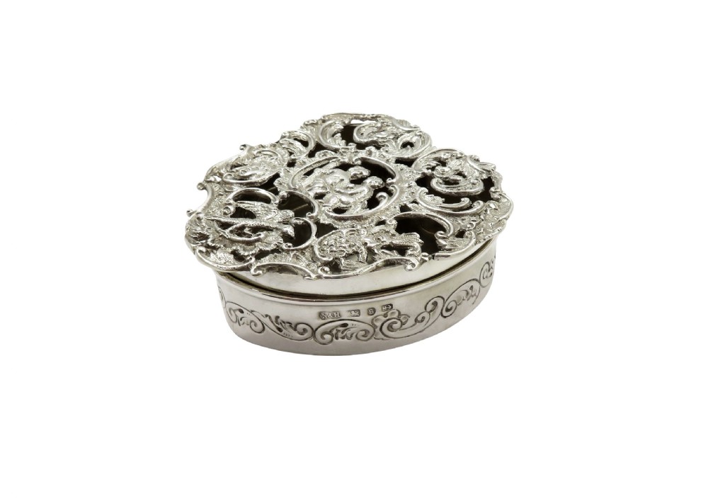 Antique Victorian Sterling Silver Pierced Heart Trinket Box 1892 View IX