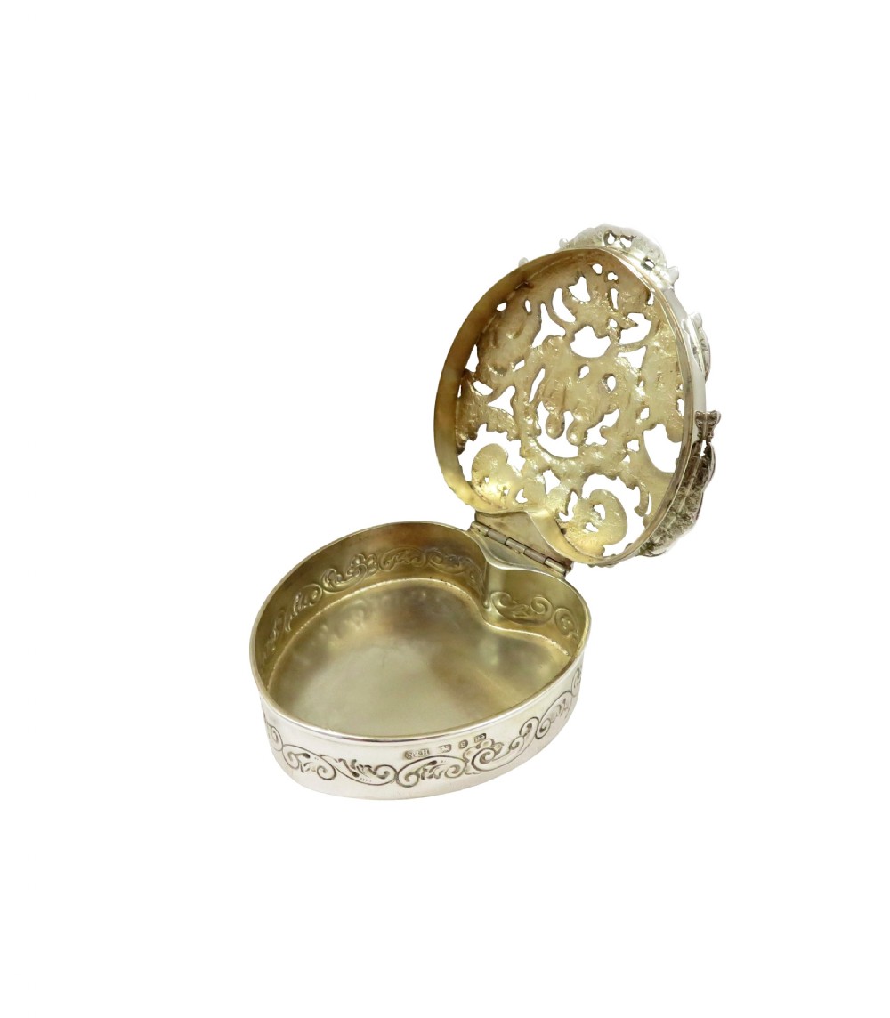 Antique Victorian Sterling Silver Pierced Heart Trinket Box 1892 View X