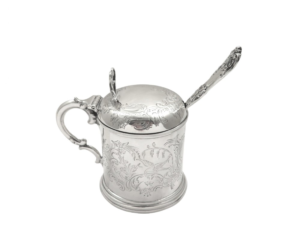 Antique Victorian Sterling Silver Mustard Pot 1857 - Hunting Scene View X