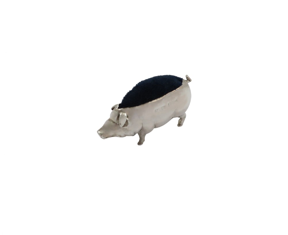 Antique Edwardian Sterling Silver Pig Pin Cushion 1905 View IV