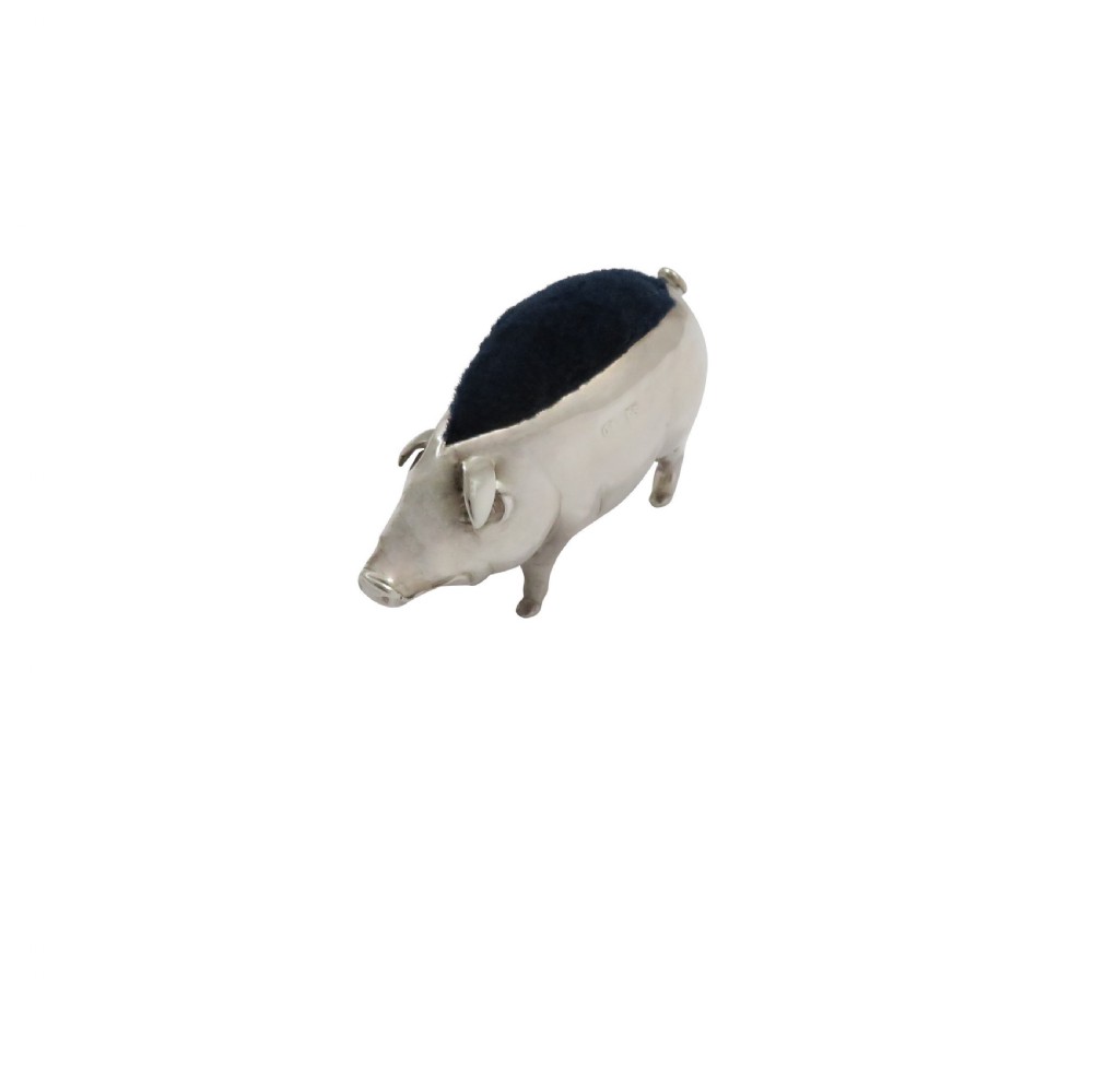 Antique Edwardian Sterling Silver Pig Pin Cushion 1905 View V