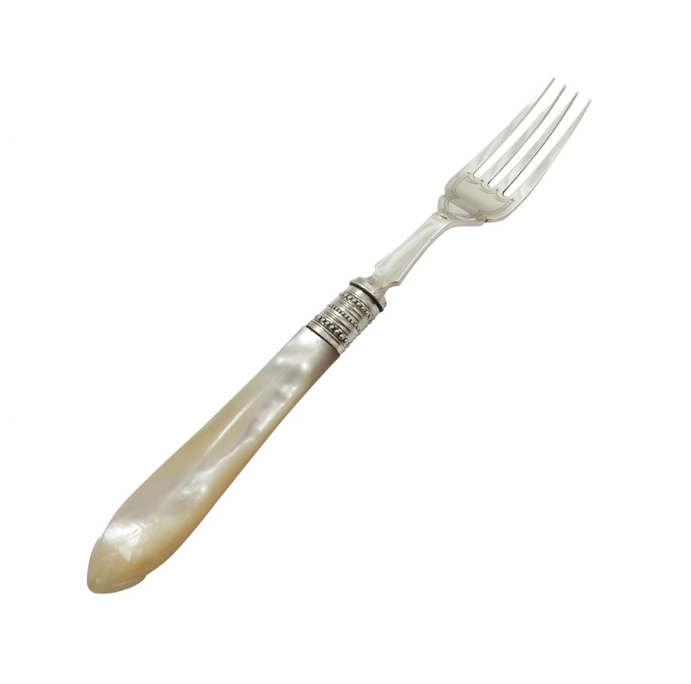 Set of 6 Antique Edwardian Sterling Silver & Mother of Pearl Desert Forks 1907 View IV