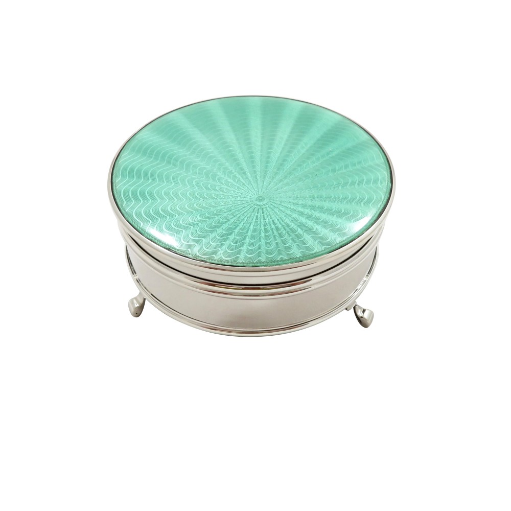 Antique Sterling Silver & Green Enamel Trinket Box
