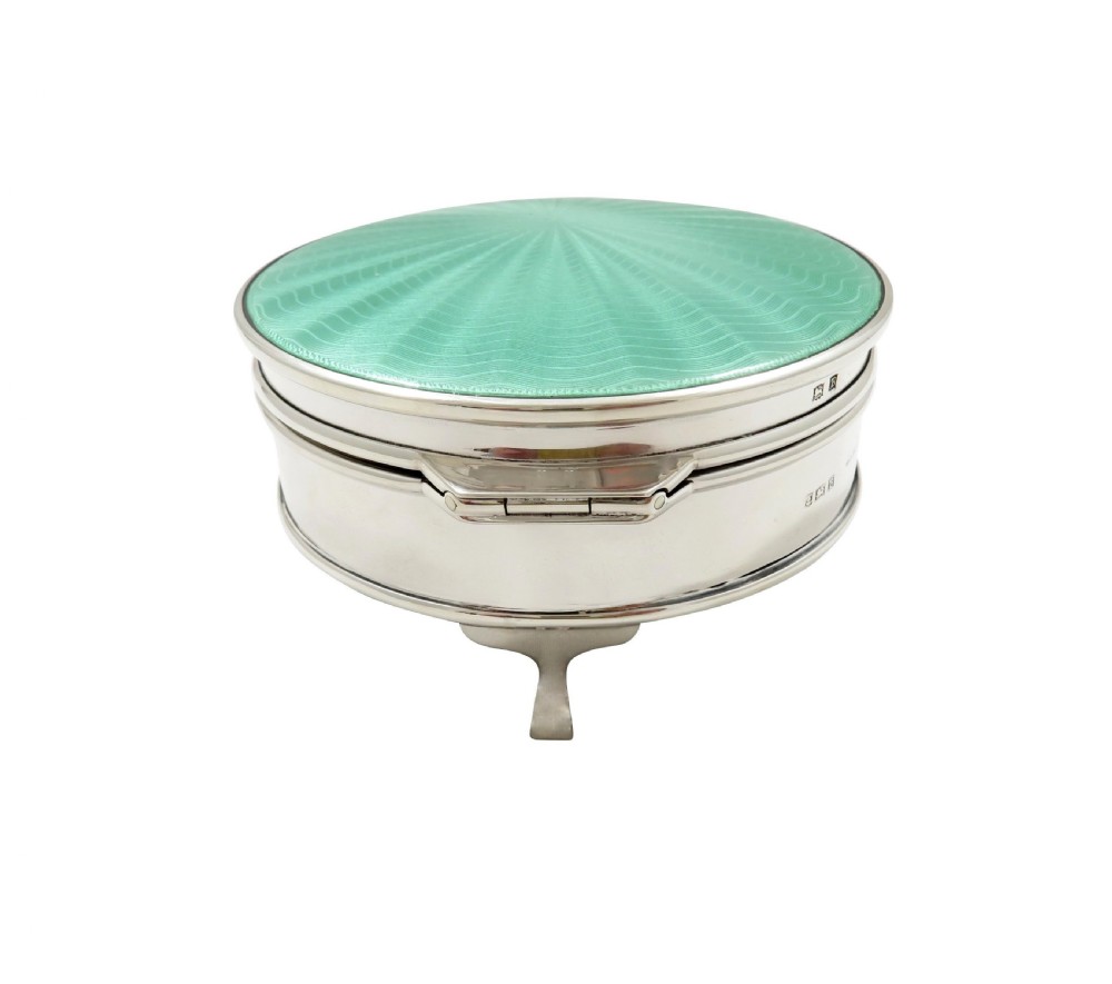 Antique Sterling Silver & Green Enamel Trinket Box View III