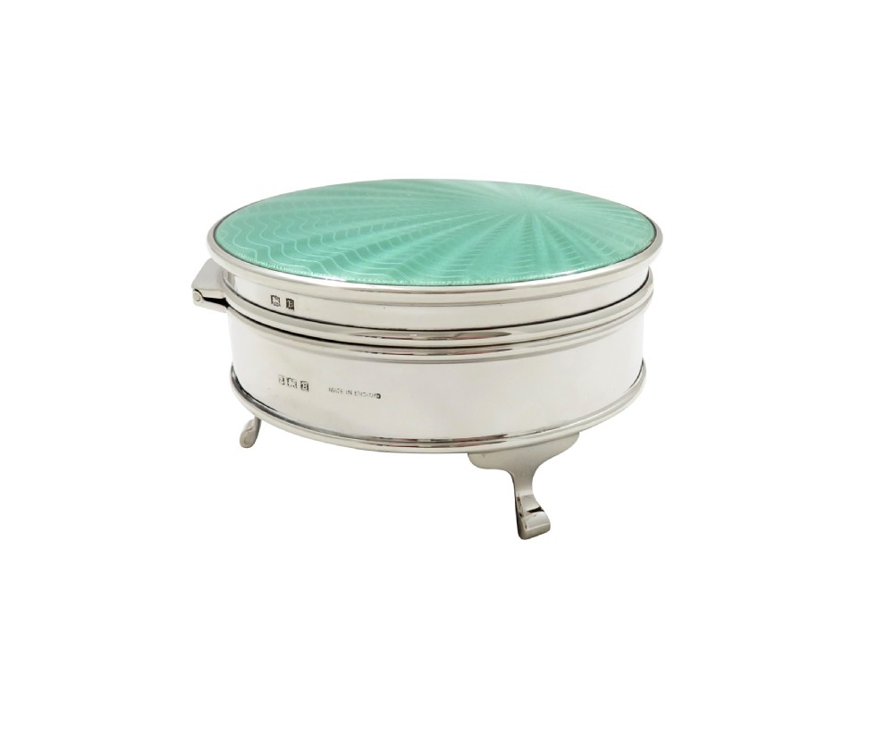 Antique Sterling Silver & Green Enamel Trinket Box View X