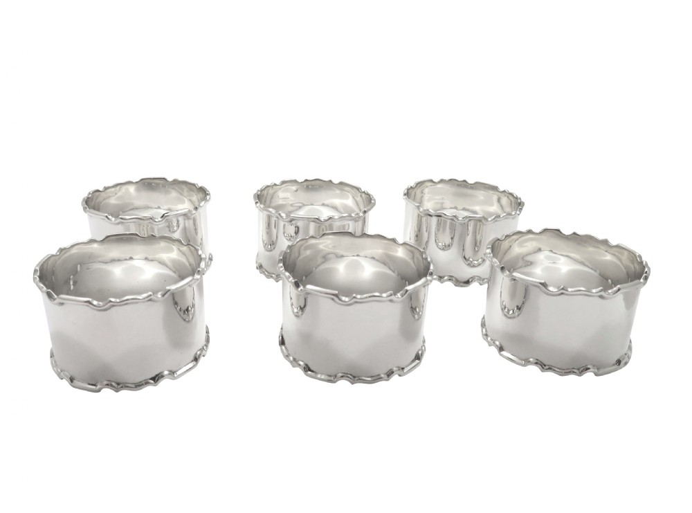 Set of 6 Antique George V Sterling Silver Napkin Rings in Case 1912 View XII