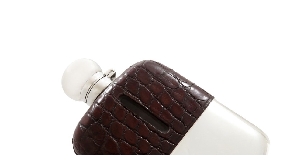 Antique Victorian Sterling Silver & Crocodile Leather Hip Flask 1899 View III