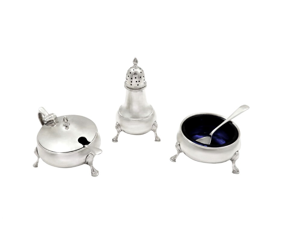 Antique George VI Sterling Silver 3 Piece Cruet Set in Case  View III