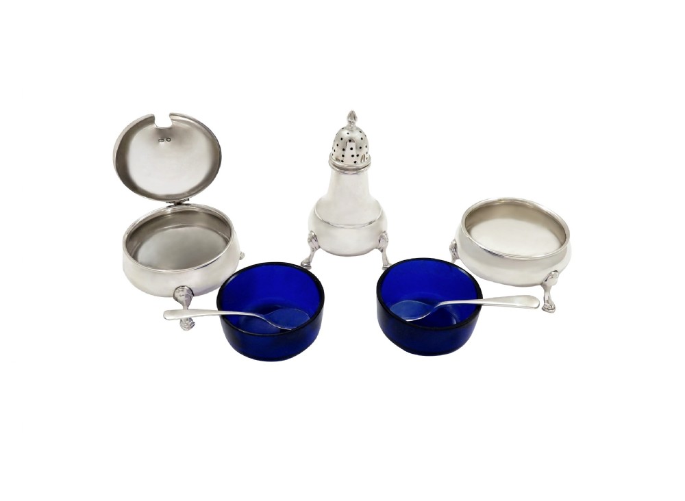 Antique George VI Sterling Silver 3 Piece Cruet Set in Case  View VII