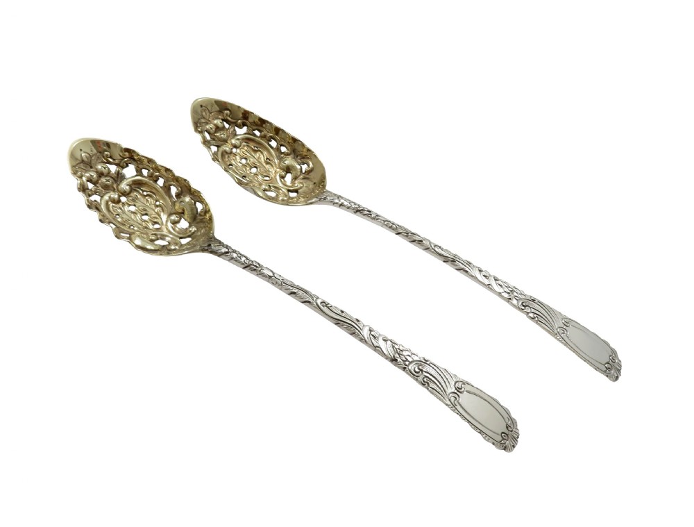 Pair of Antique Georgian Sterling Silver Pierced Berry Spoons in Case 1790/91 View IX
