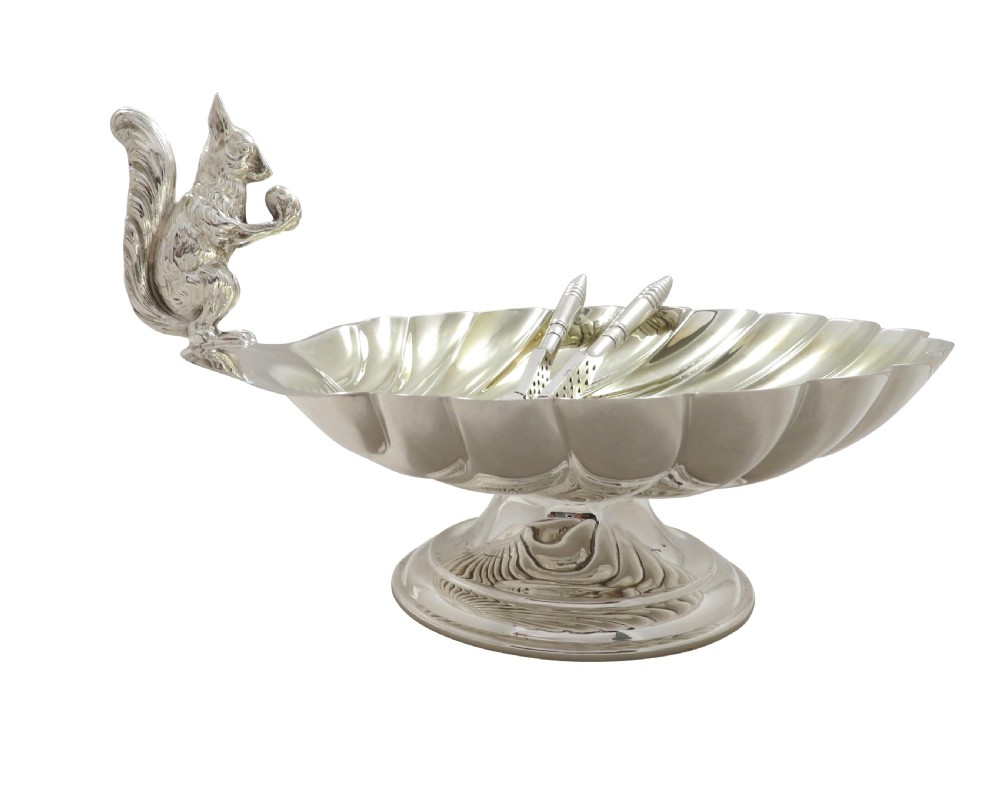 Antique Edwardian Silver Plated Squirrel Nut Dish / Bowl c1900 View VII