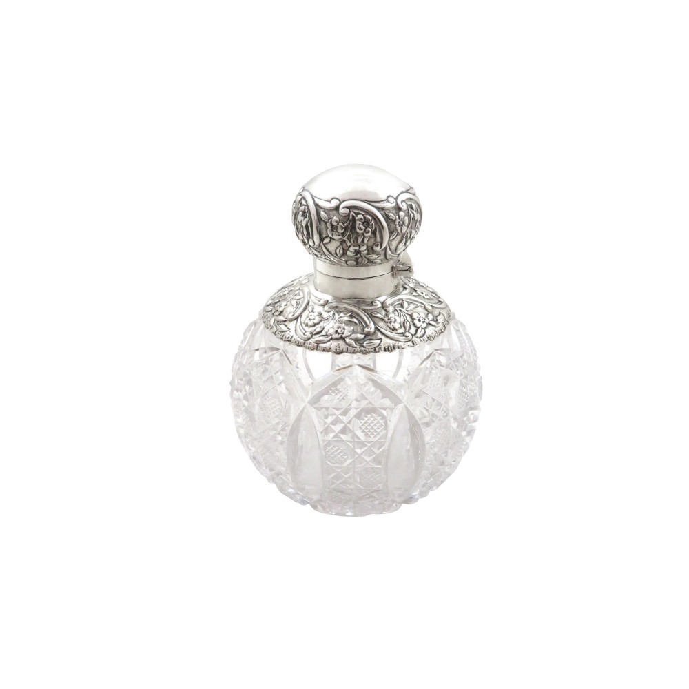 Antique Victorian Sterling Silver & Cut Glass Perfume / Scent Bottle 1894