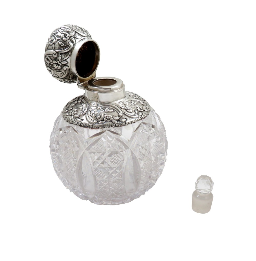 Antique Victorian Sterling Silver & Cut Glass Perfume / Scent Bottle 1894 View II