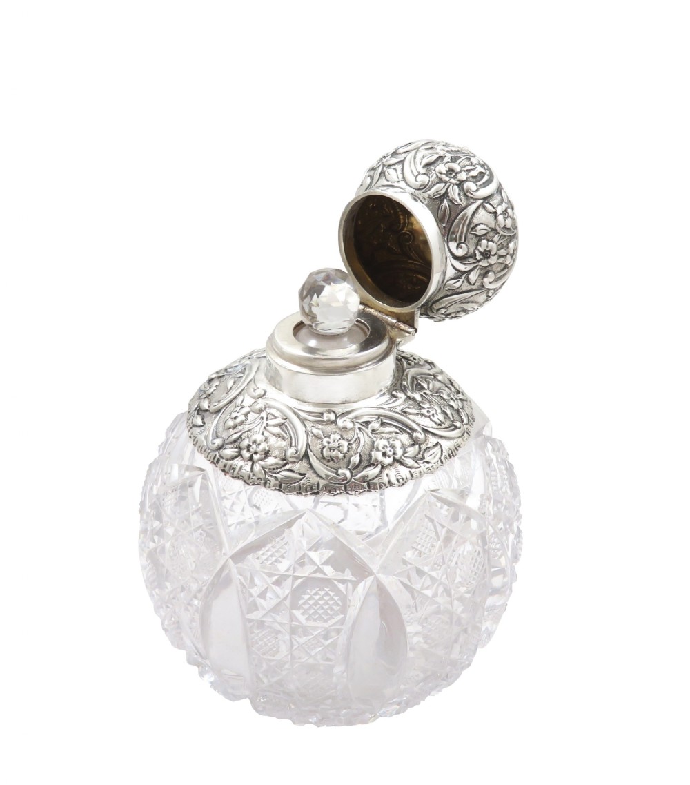 Antique Victorian Sterling Silver & Cut Glass Perfume / Scent Bottle 1894 View VII