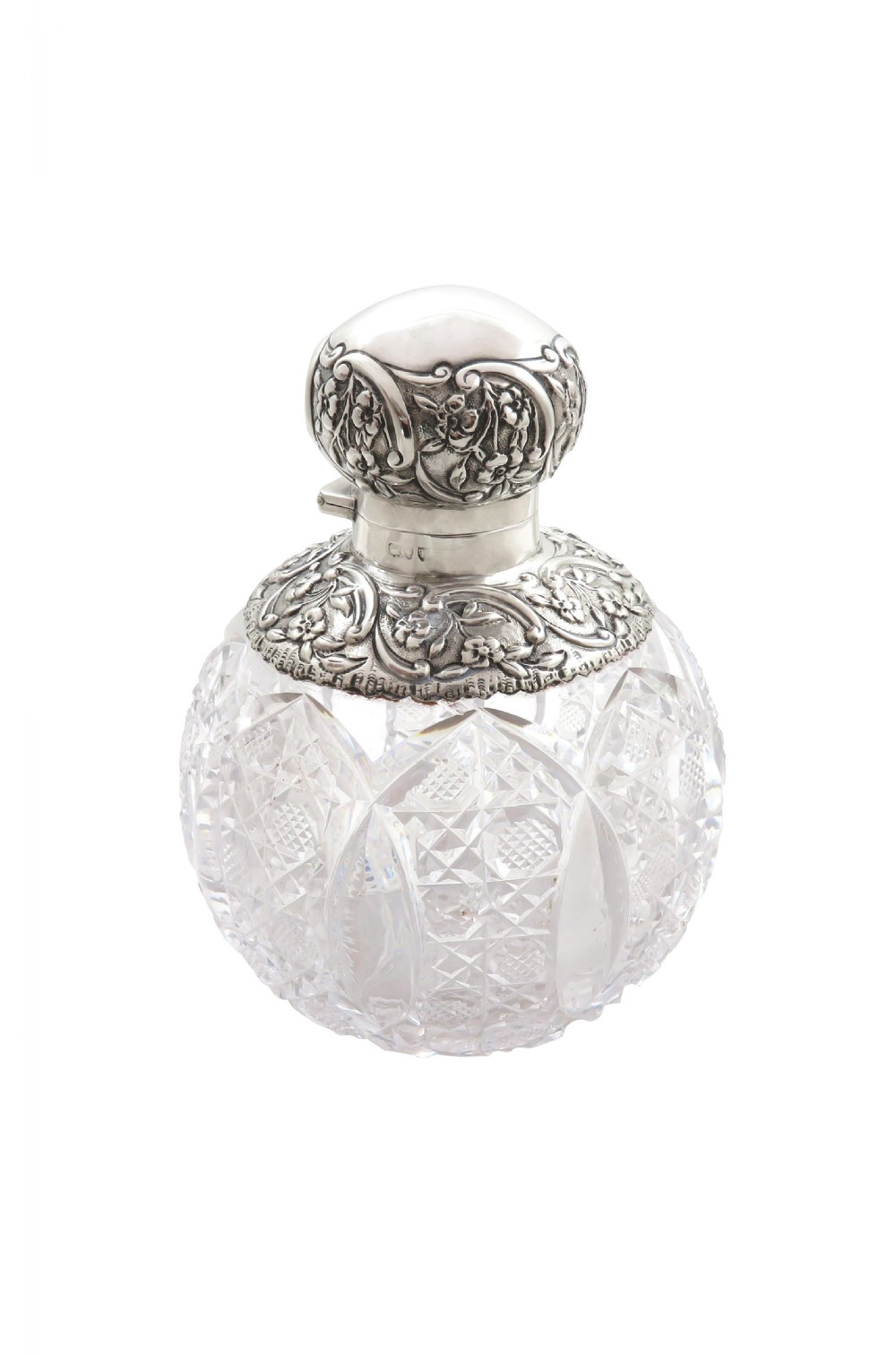 Antique Victorian Sterling Silver & Cut Glass Perfume / Scent Bottle 1894 View VIII