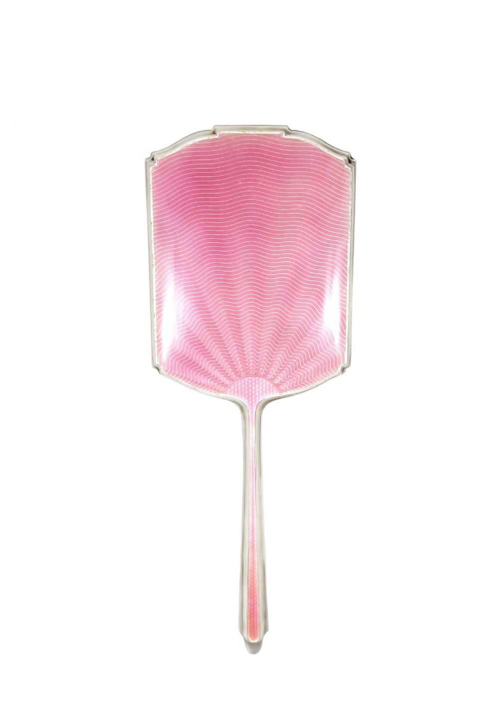 Antique Art Deco Sterling Silver & Pink Enamel Hand Mirror 1933 View VII