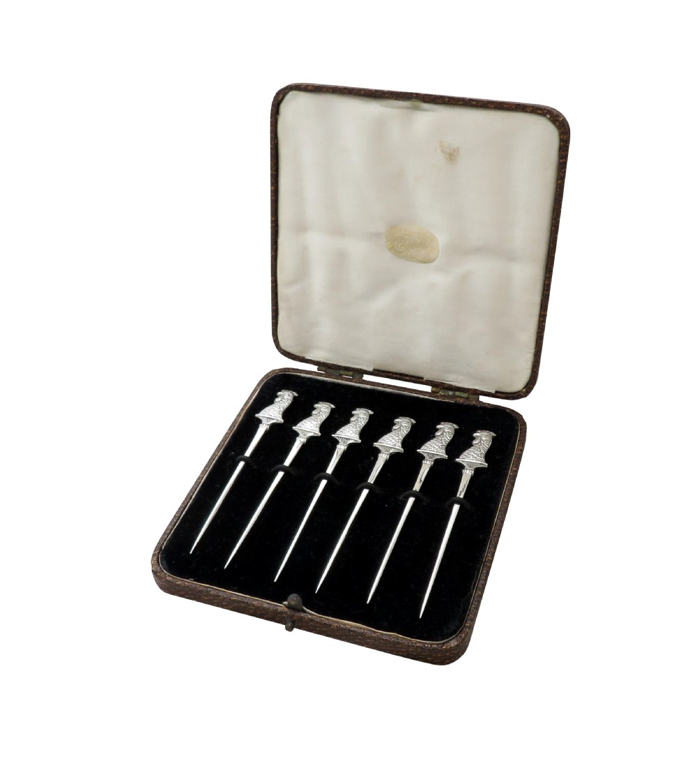 Set of 6 Antique Art Deco Sterling Silver 'Cockerl' Cocktail Stirrers 1928 View IX