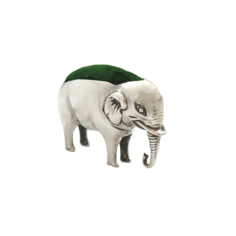 Antique Edwardian Sterling Silver Elephant Pin Cushion 1905
