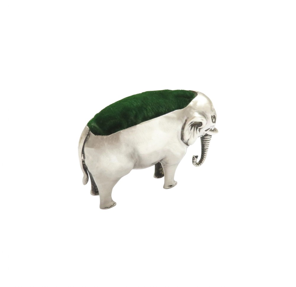 Antique Edwardian Sterling Silver Elephant Pin Cushion 1905 View III