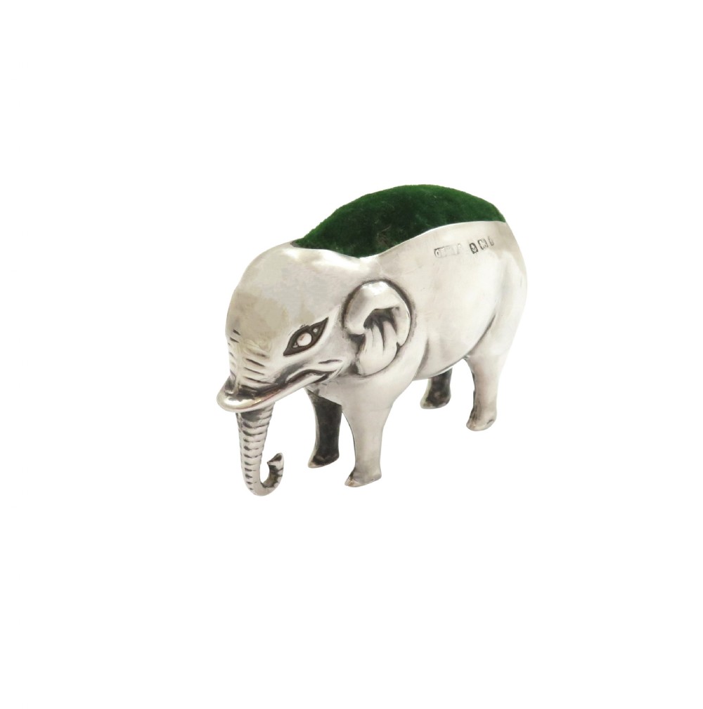 Antique Edwardian Sterling Silver Elephant Pin Cushion 1905 View IV