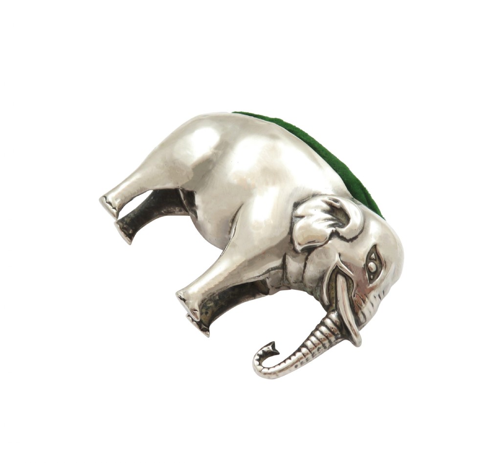 Antique Edwardian Sterling Silver Elephant Pin Cushion 1905 View V