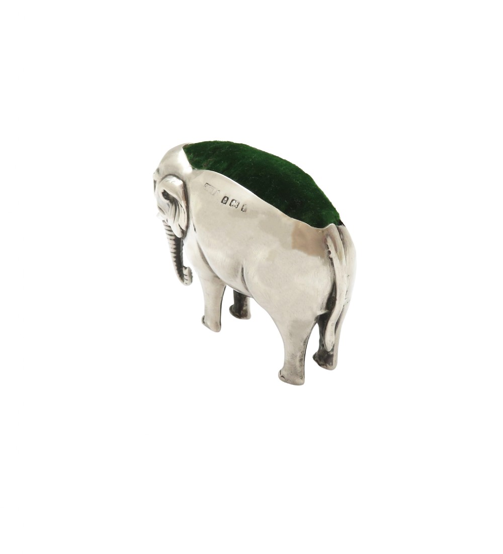 Antique Edwardian Sterling Silver Elephant Pin Cushion 1905 View VI