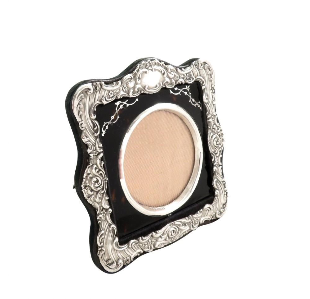 Antique Edwardian Sterling Silver & Tortoiseshell Photo Frame 1904 View VII