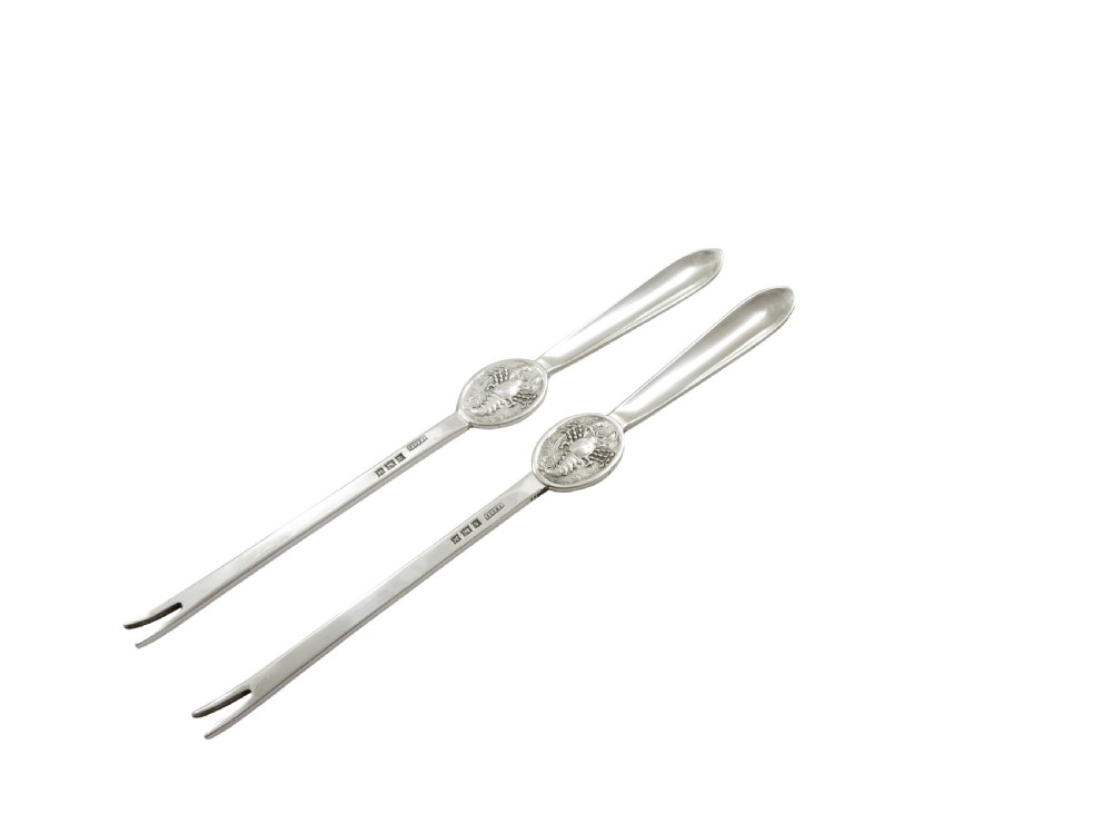 Pair of Vintage Sterling Silver Lobster Picks in Case View V