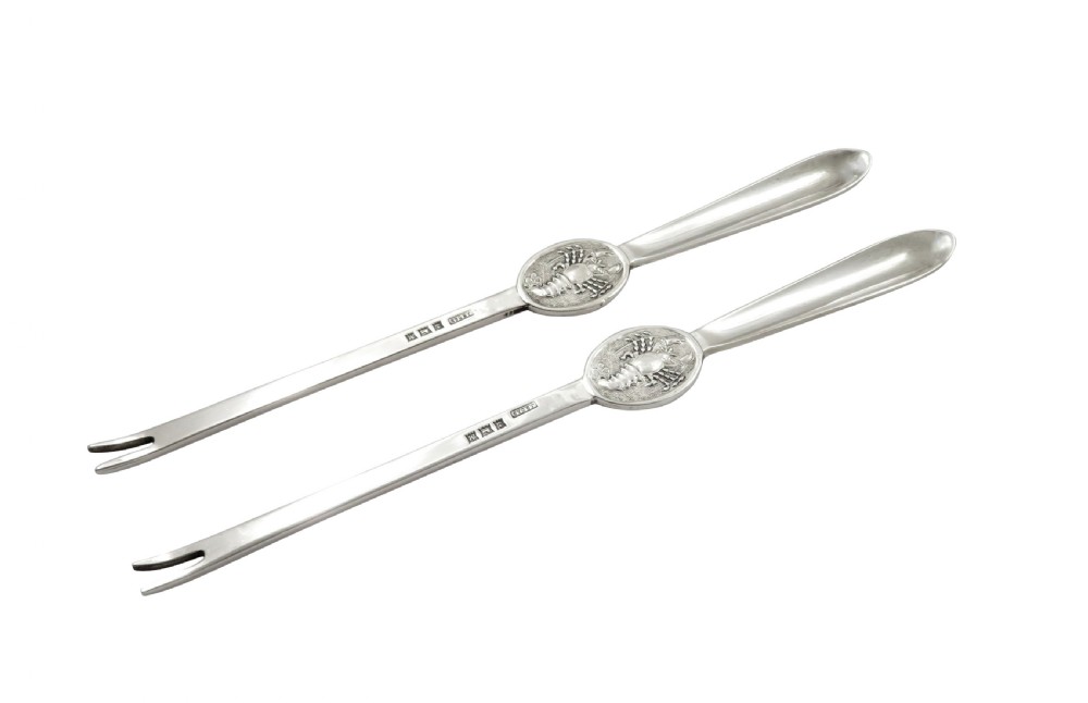 Pair of Vintage Sterling Silver Lobster Picks in Case View IX