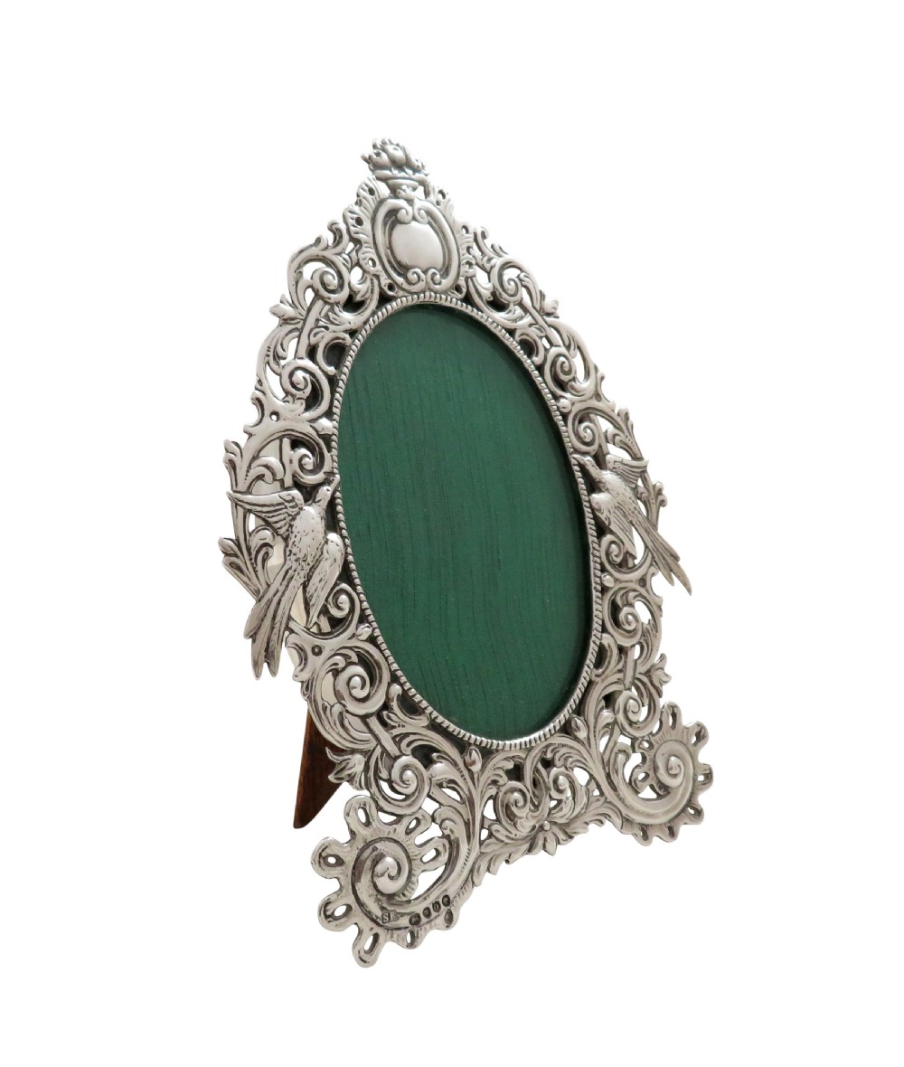 Antique Victorian Sterling Silver 'Birds' Photo Frame 1889 View VII