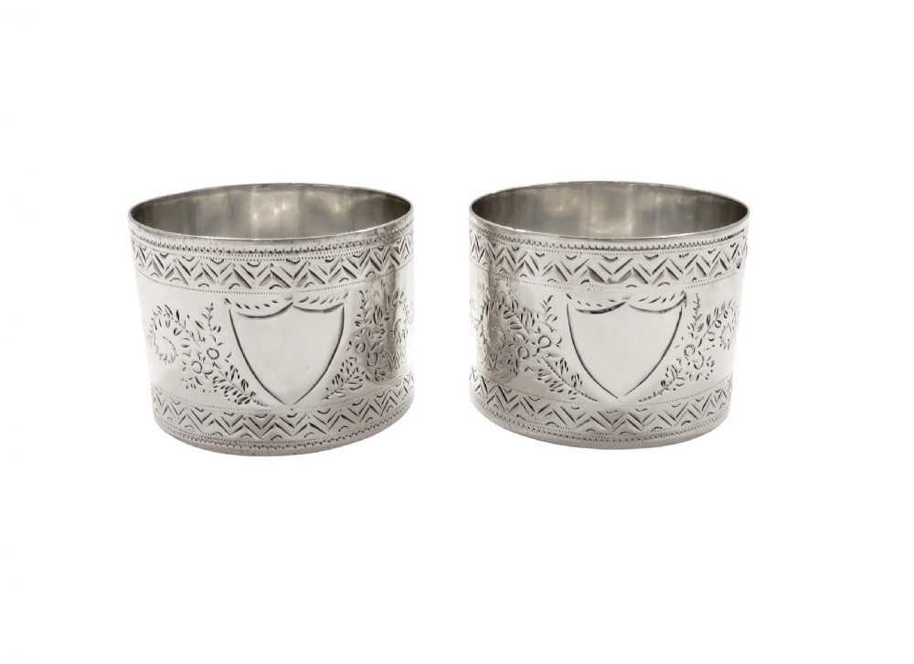 Pair of Antique Victorian Sterling Silver Napkin Rings in Case 1890 View II