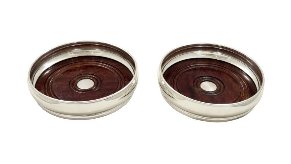 Pair of Vintage Sterling Silver Wine / Champagne Coasters View VIII