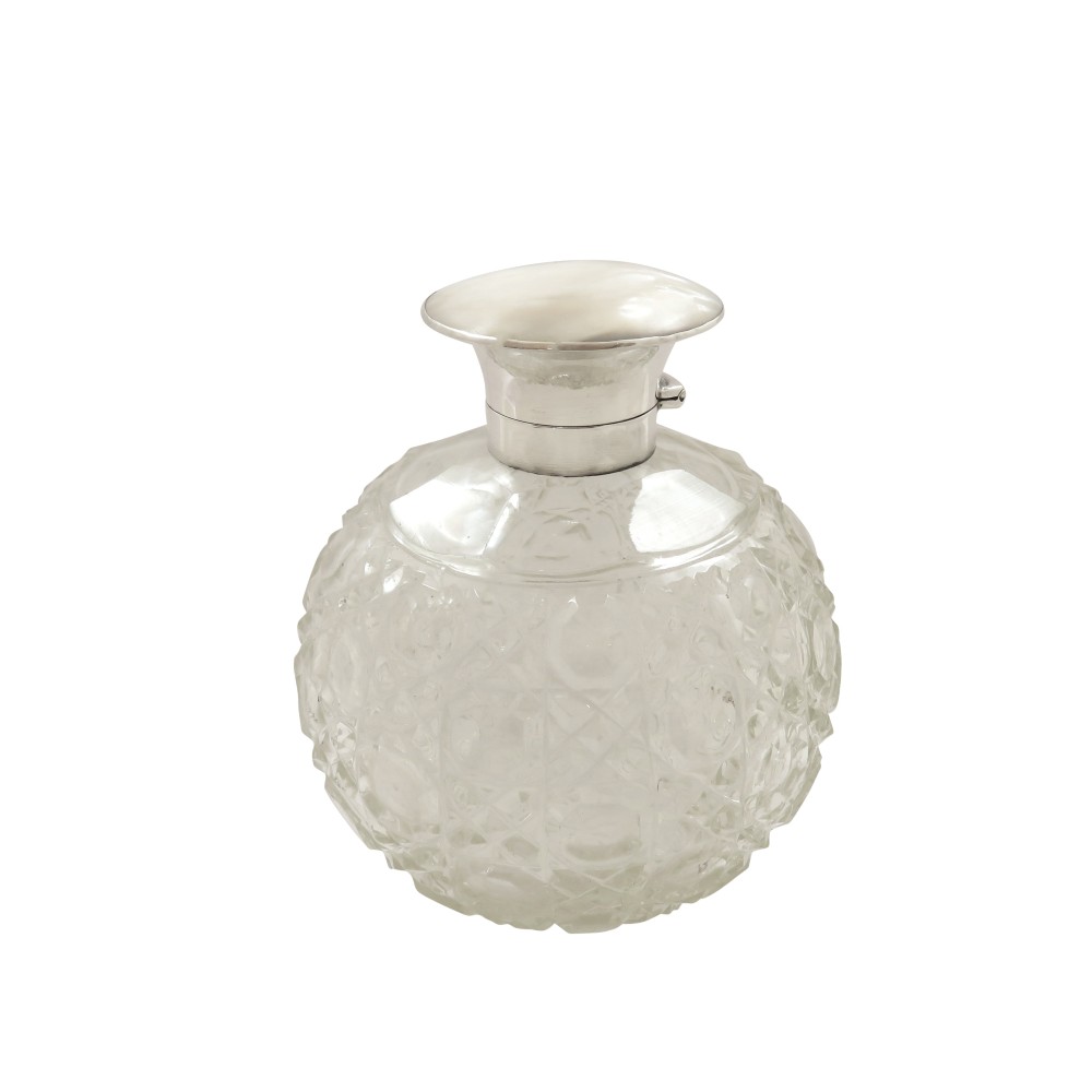 Antique Sterling Silver, Cut Glass & Mother of Pearl Scent Bottle 1922
