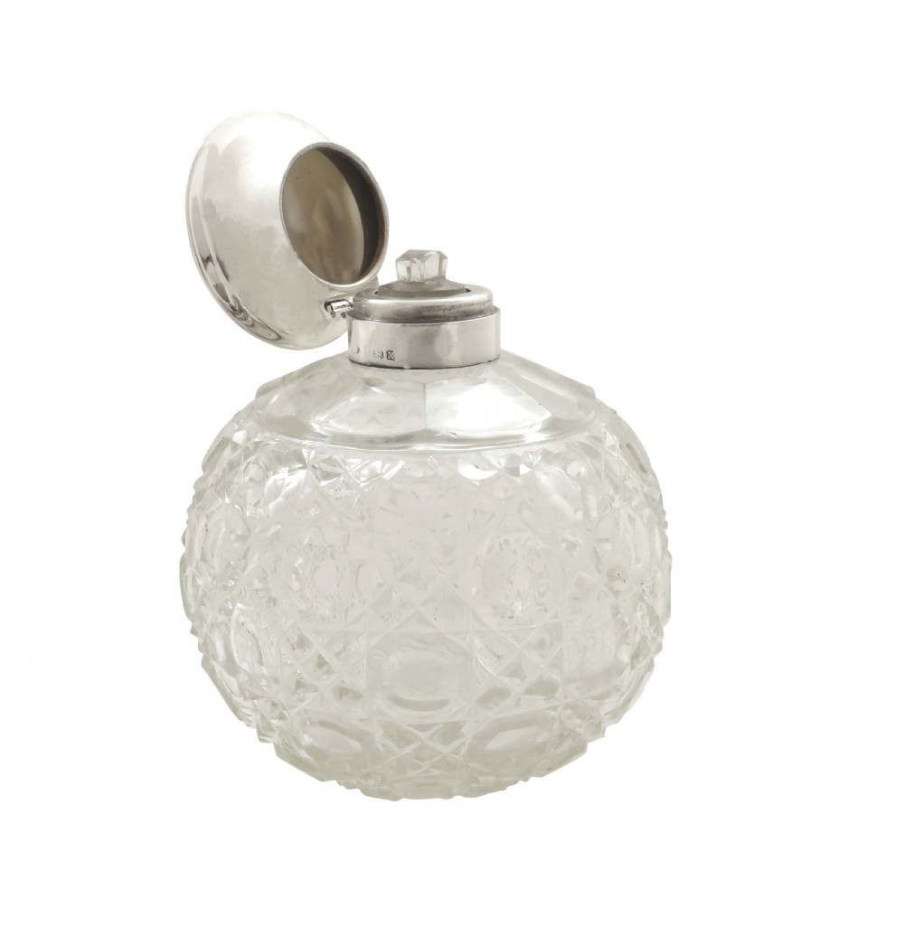 Antique Sterling Silver, Cut Glass & Mother of Pearl Scent Bottle 1922 View V