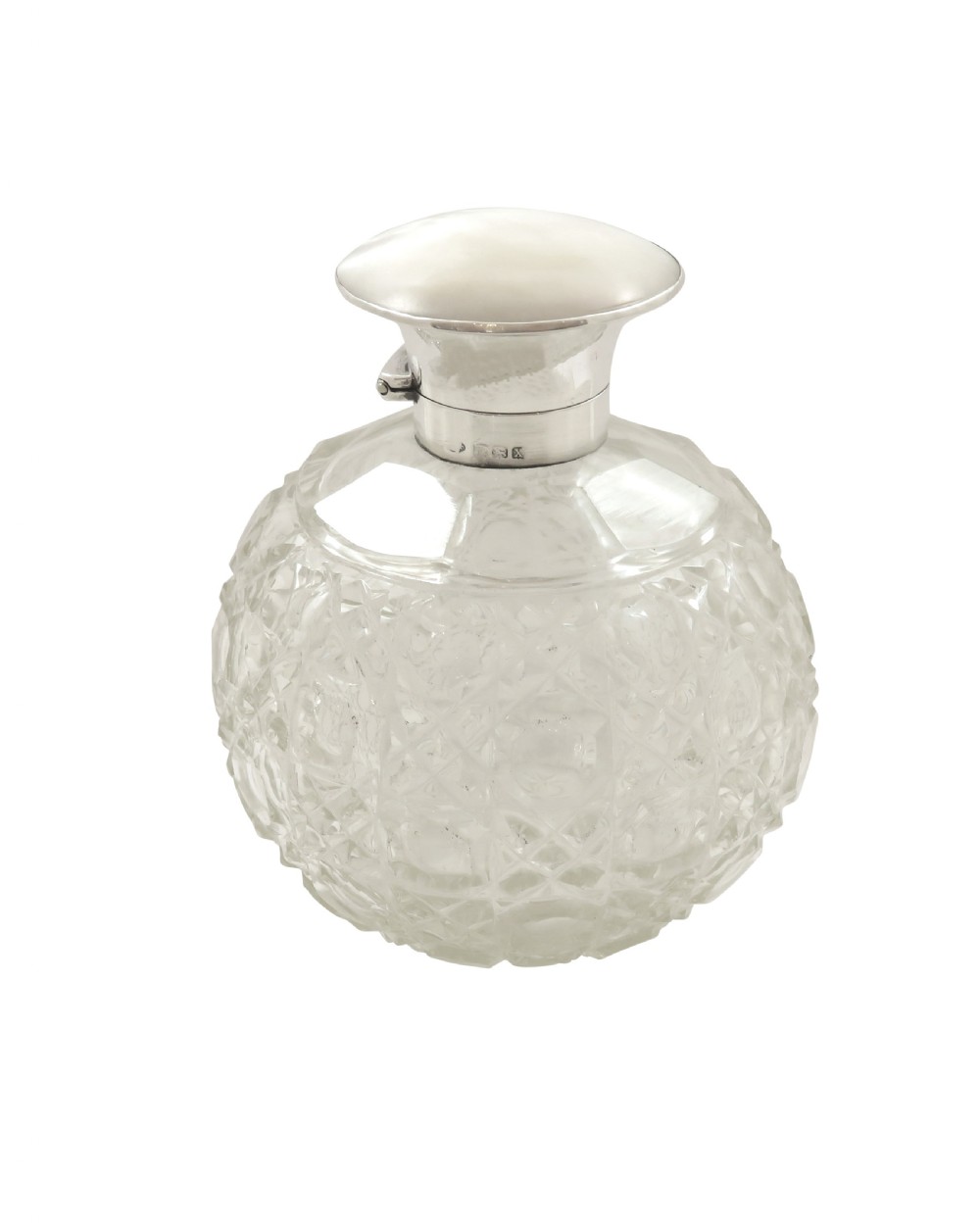 Antique Sterling Silver, Cut Glass & Mother of Pearl Scent Bottle 1922 View IX