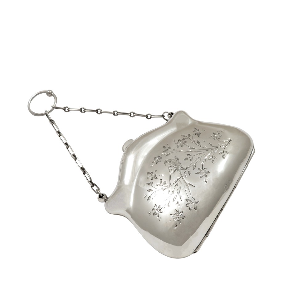 Antique George V Sterling Silver 'Birds' Purse 1916