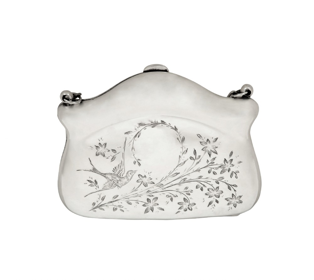 Antique George V Sterling Silver 'Birds' Purse 1916 View II