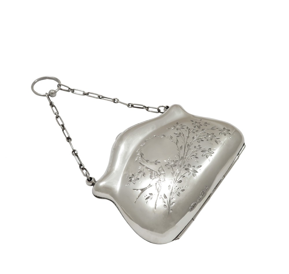 Antique George V Sterling Silver 'Birds' Purse 1916 View V