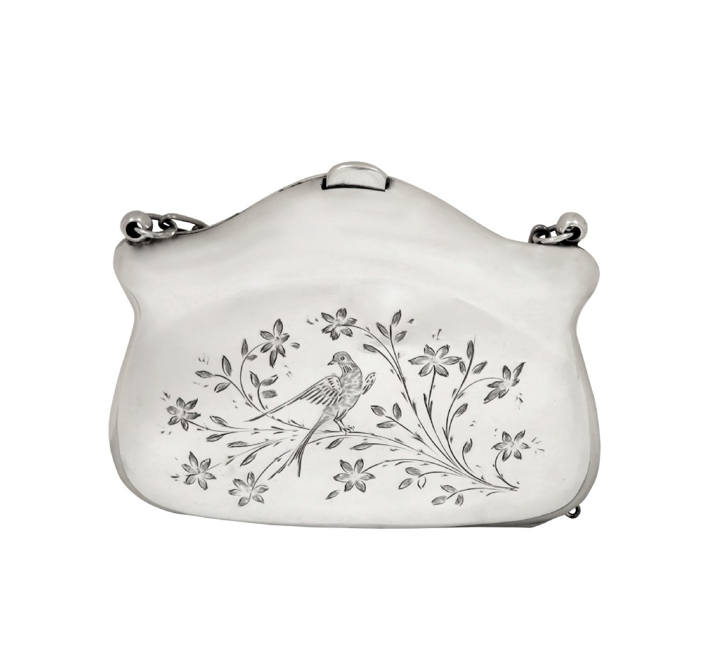 Antique George V Sterling Silver 'Birds' Purse 1916 View VI