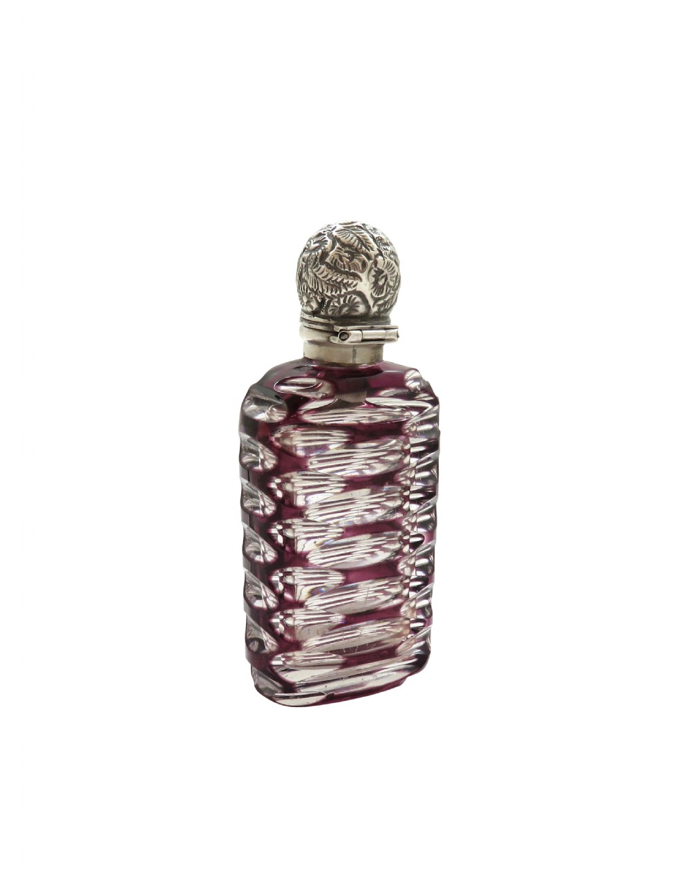 Antique Victorian Silver & Purple Overlay Cut Glass Scent / Perfume Bottle 1893 View VI