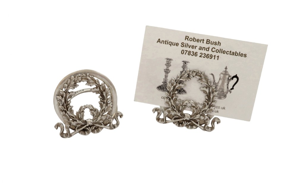 Pair of Antique Edwardian Sterling Silver 'Laurel Wreath' Menu Holders 1904 View III