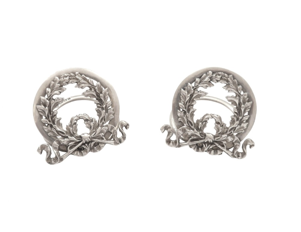 Pair of Antique Edwardian Sterling Silver 'Laurel Wreath' Menu Holders 1904 View VII