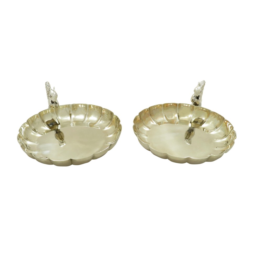 Pair of Antique Edwardian Silver Plated Squirrel Nut Dishes / Bowls c1900