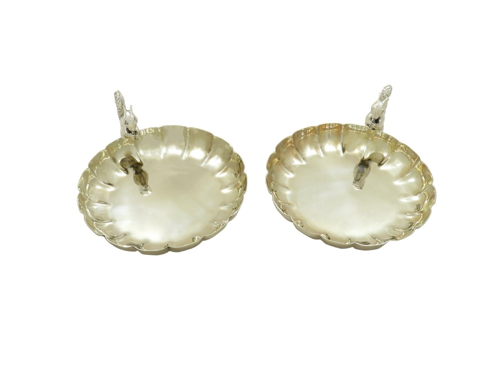 Pair of Antique Edwardian Silver Plated Squirrel Nut Dishes / Bowls c1900 View VI