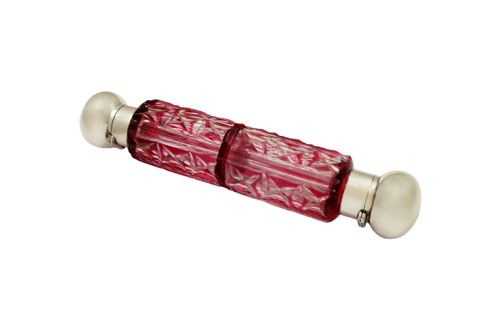 Antique Victorian Silver & Cranberry Double End Scent / Perfume Bottle 1890 View IV