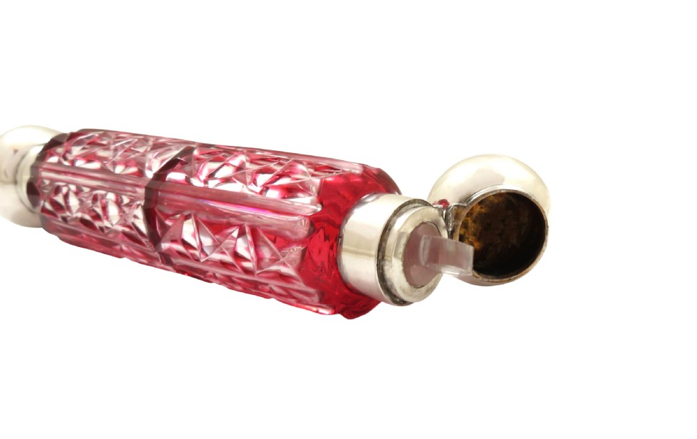 Antique Victorian Silver & Cranberry Double End Scent / Perfume Bottle 1890 View VII