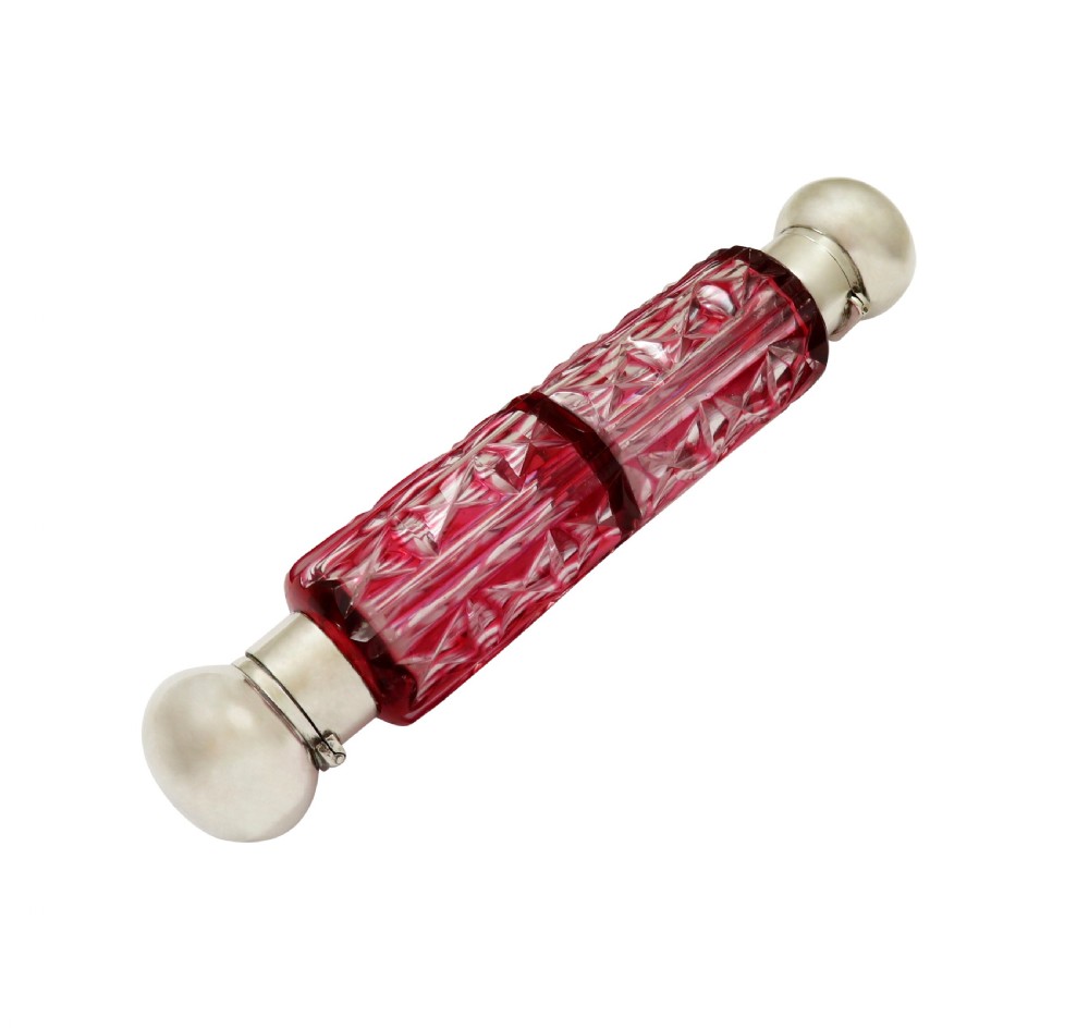 Antique Victorian Silver & Cranberry Double End Scent / Perfume Bottle 1890 View IX